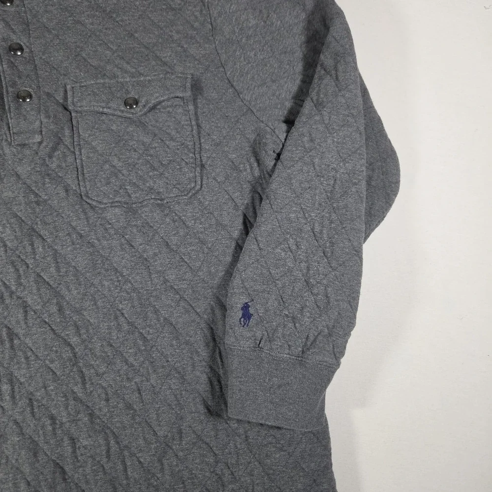 Polo‎ Ralph Lauren Quilted Luxury Jersey Pullover Mens XLT Gray Snap Sweater